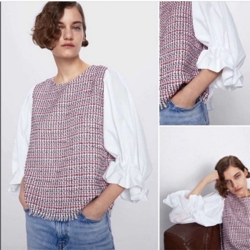 Zara tweeded contrast top